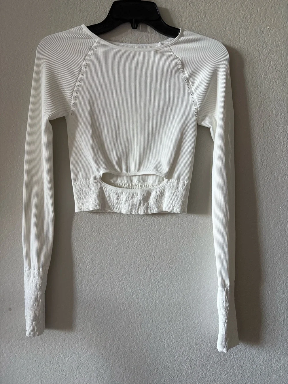 Free People White Ribbed Cropped Long-Sleeve Top